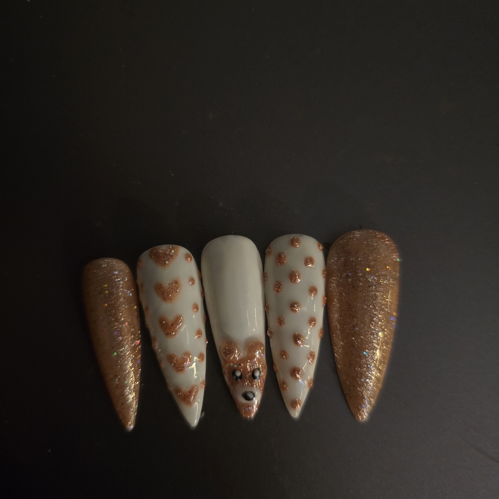 Glittery Brown and White Nail Set